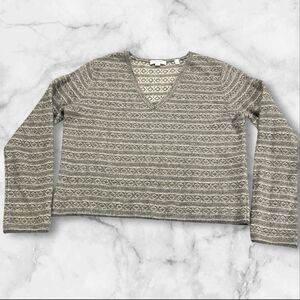 Vince Women's 100% Cashmere Pullover Sweater Sz‎ Large Fair Isle V-Neck